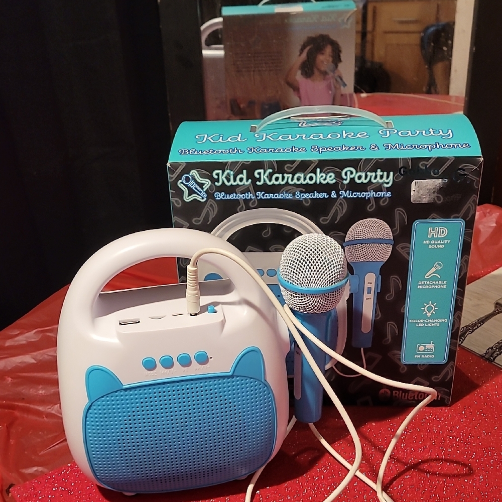 Bluetooth Karaoke Speaker & Microphone Set - Blue and White